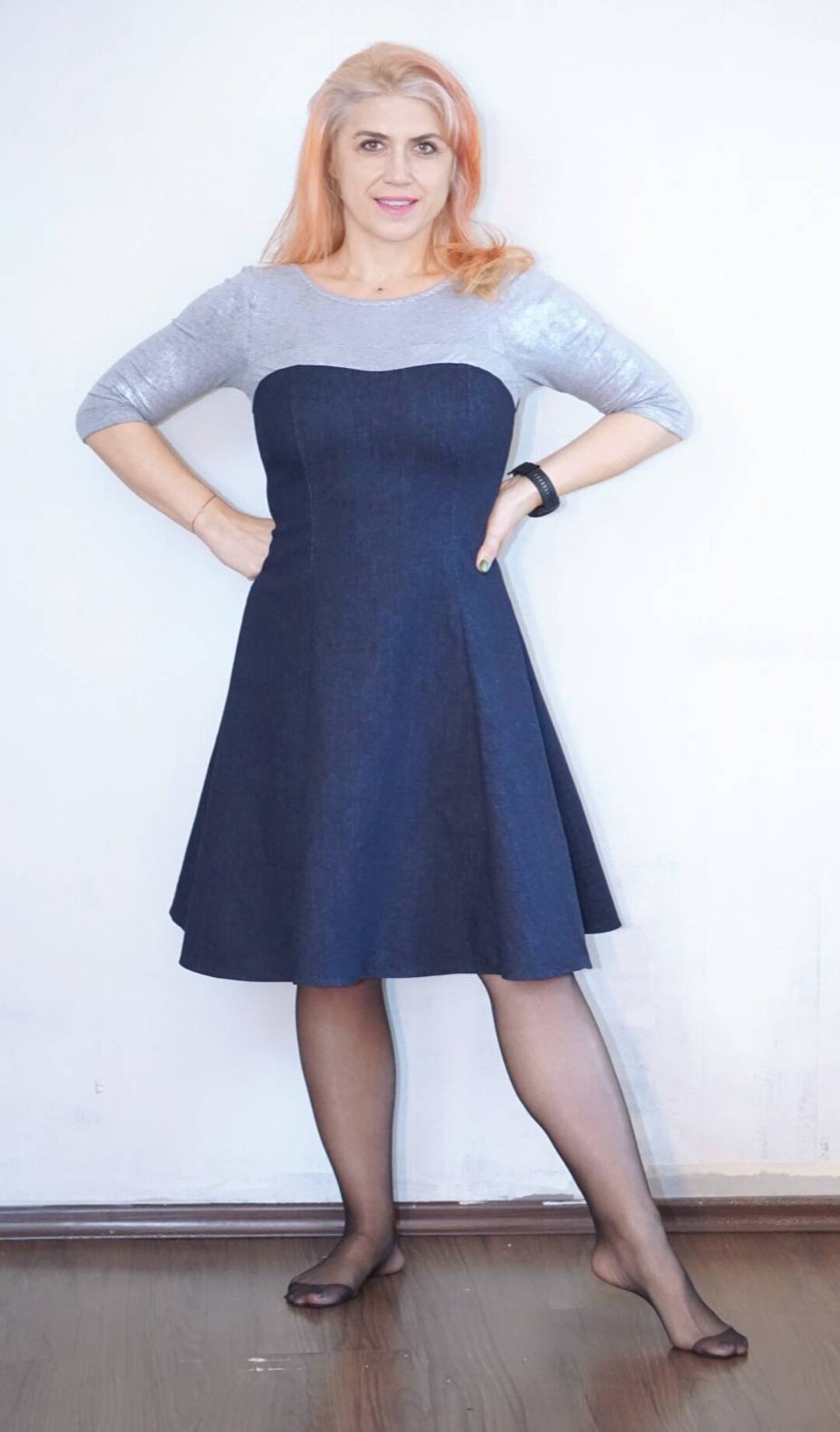 Denim Dress, Big Size, Denim Dress With Zip, Denim Dress With Elastane