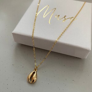 18k gold plated mini cowrie shell sea shell charm necklace | 18k gold vermeil chain 16 or 18 inches