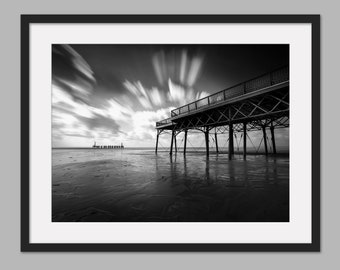 Lytham St Annes Pier, Lancashire, North West Coast - Black and White Photographic Print, Canvas, Wall Art, Photo Print