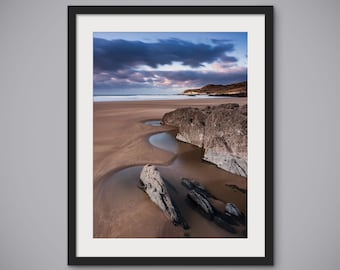 Combesgate Beach Low Tide, Woolacombe Noord-Devon - fotografische print, canvas, kunst aan de muur, fotoprint