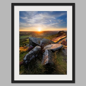 Curbar Edge Millstones Sunset Print: Peak District Wall Art