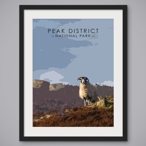 Sheep on Bamford Edge, Peak District - Retro Travel Poster Art Print
