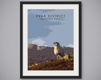 Sheep on Bamford Edge, Peak District Print - Vintage Retro Poster, Photographic Print, Canvas, Wall Art, Photo Art Print