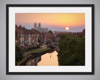 Beverley Minster at Sunset, Beverley Beck, East Yorkshire - Photographic Print, Canvas, Wall Art, Photo Print
