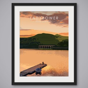 Ladybower Reservoir Sunset Print: Vintage Peak District Wall Art