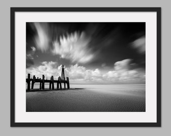 Lytham St Annes Old Pier, Lancashire, North West Coast - Black and White Photographic Print, Canvas, Wall Art, Photo Print