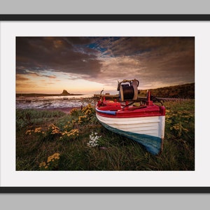 Holy Island Lindisfarne Castle Colourful Boat - Photographic Print, Canvas, Wall Art, Photo Print