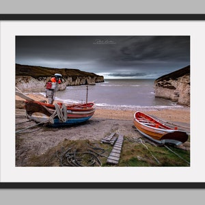 Rettungsboote, North Landing, Flamborough Head, Bridlington, East Yorkshire - Fotodruck, Leinwand, Wandkunst, Fotodruck