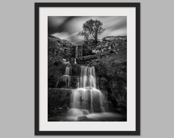 Cray Waterfall, Yorkshire Dales - Black and White Photographic Print, Canvas, Wall Art, Photo Print
