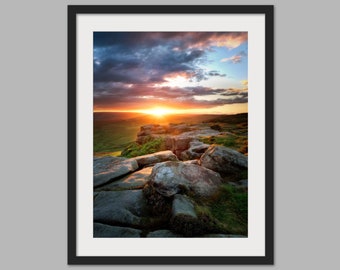 Sunset on Higger Tor, Peak District Print - Photographic Print, Canvas, Wall Art, Photo Print