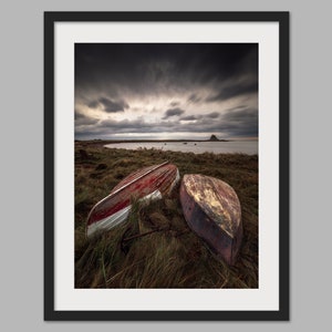 Holy Island Lindisfarne Castle Boats - Photographic Print, Canvas, Wall Art, Photo Print
