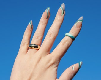 Blue-green Abstract Nails/Abstract Nails/ Press on Nails/ Handpainted Nails/Trendy Nails