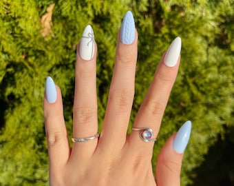 Weihnachtsnägel/Hellblaue Pullover Nägel/3D Nägel/Press on Nails/Trendy Nails/Winternägel