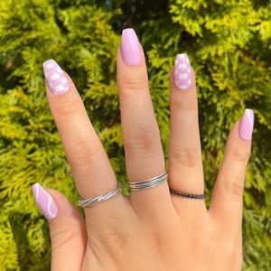 Abstract Checkered Nails/Trendy Nails/Purple Checkered Nails/Press on Nails/Fake nails/Abstract Nails