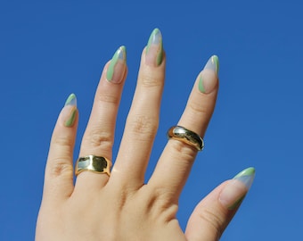 Olive Green Abstract Nails/Border Abstract Nails/ Press on Nails/ Trendy Nails/ Gold Abstract Nails