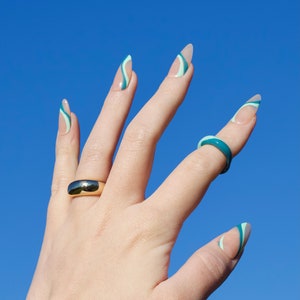 Blue-green Abstract Nails/Abstract Nails/ Press on Nails/ Handpainted Nails/Trendy Nails image 3