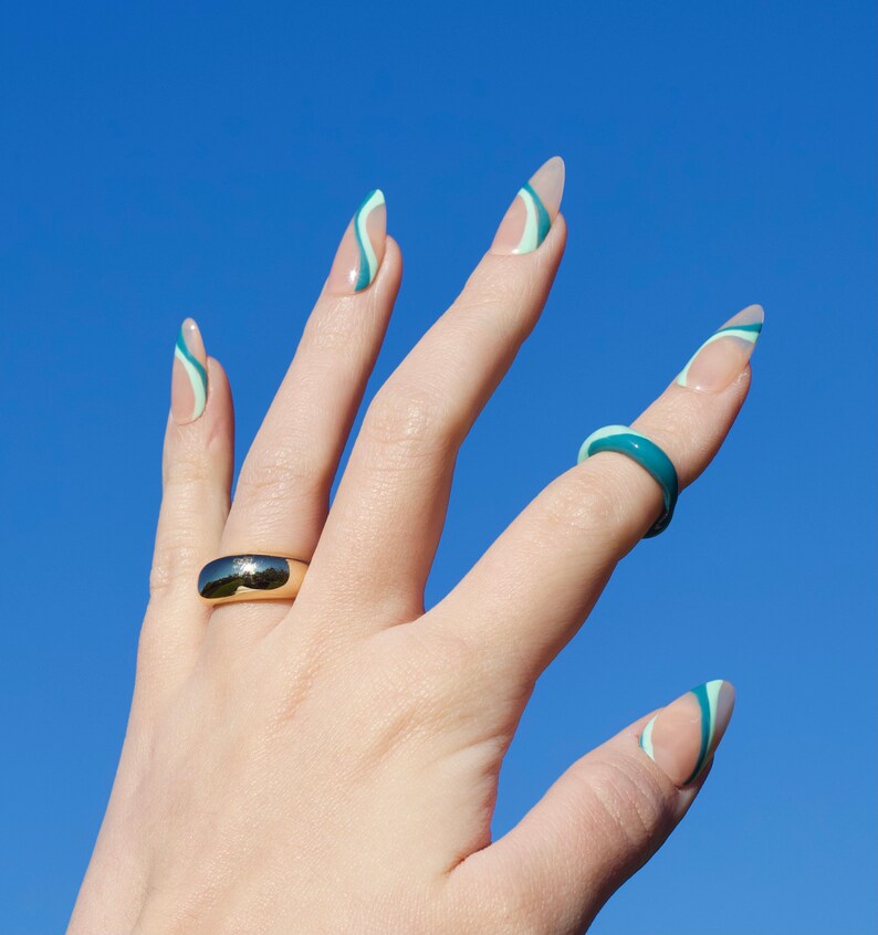 Blue-green Abstract Nails/Abstract Nails/ Press on Nails/ Handpainted Nails/Trendy Nails image 3