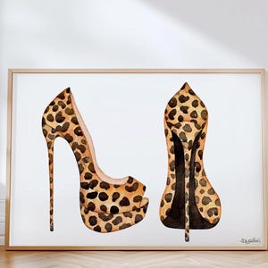 Leopard High Heels Art Print, Fashion Wall Art, Shoes Fashion Print, Fashion Illustration, Ladies Shoe Print, High Heels Fashion Print,