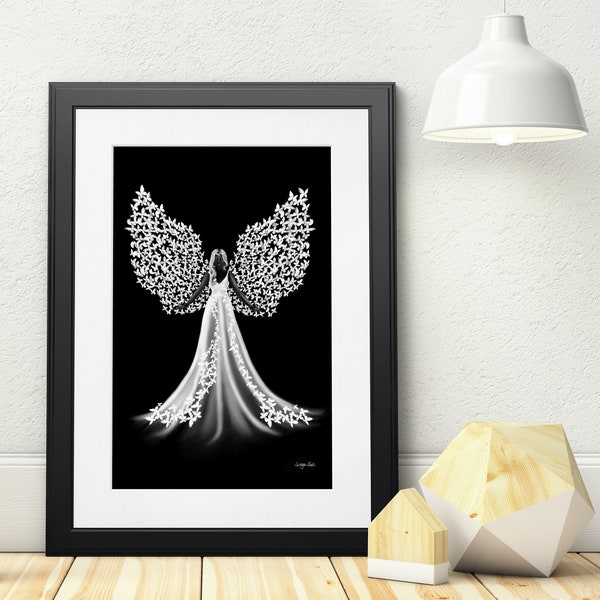 Guardian Angel Art Print, Spiritual Art Angel Art, Butterfly Art Print, Guardian Angel of Peace Hope Love Comfort, Angel Gift, Spiritual,