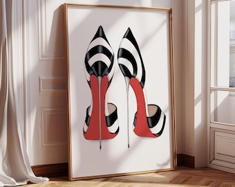 High Heels Art Print, Fashion Wall Art, Shoes Fashion Print, Fashion Illustration, Digital Drawing, High Heels Fashion Print, Bedroom Art,