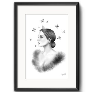 Sii la tua regina, Arte di una donna forte e indipendente, Stampa artistica di farfalle, Donna con corona, Autostima, Arte murale della regina, Bella donna,