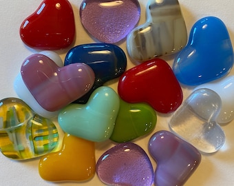 Set of Three Fused Glass Pocket Hearts, 1-Inch Love Tokens