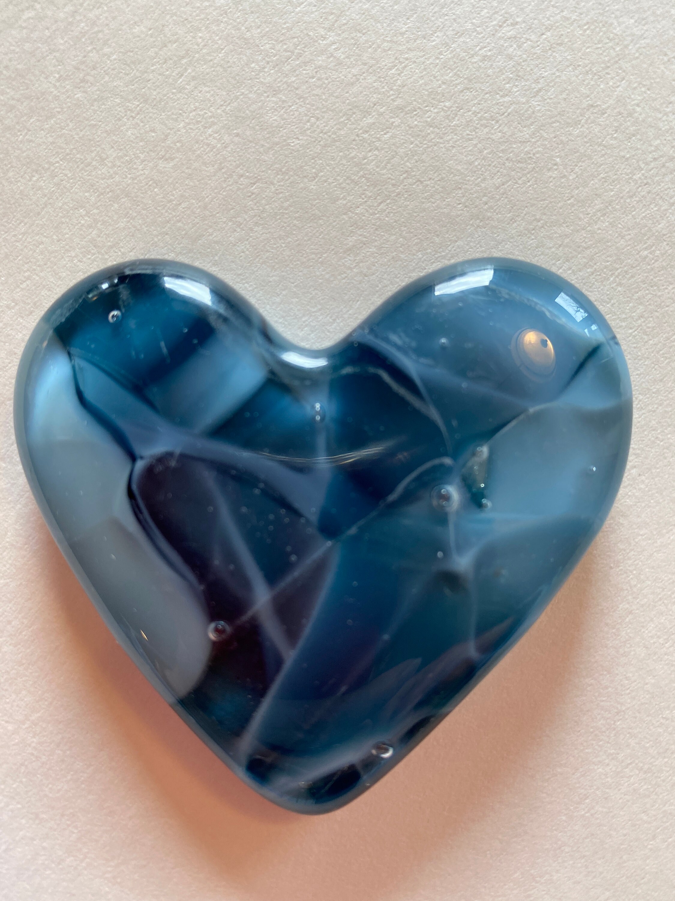 Glass Hearts Fused Glass, Pocket Hearts, Friendship, Small Paperweight