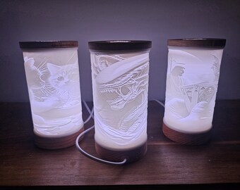 Lámpara de noche personalizada de roble, lámpara LED multicolor, hecha a mano.