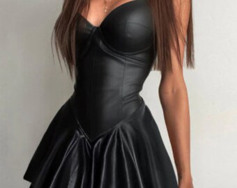 sexy black leather dress