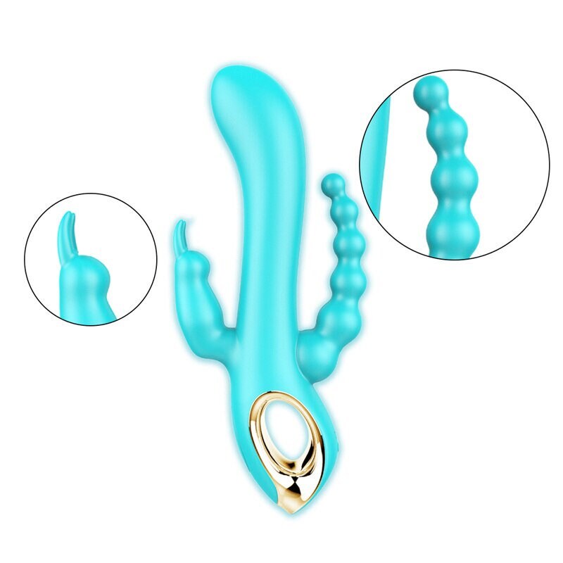 Rechargeable Triple Pleasure Rabbit Vibrator G Spot Anal Plug Vibrator