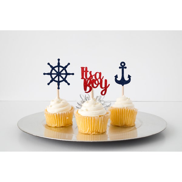 Ahoy It's a Boy / Nautical Baby Shower / ahoy cupcake toppers / party cupcake toppers