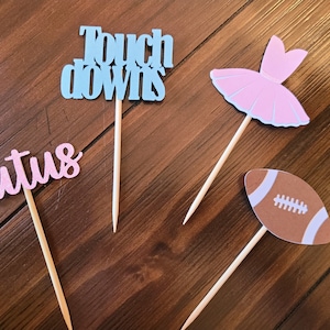 Touchdowns or Tutus Gender Reveal Party Cupcake Toppers