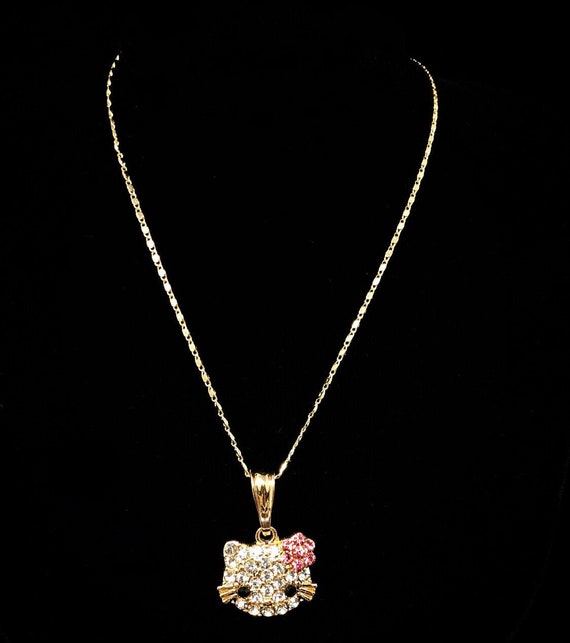Hello Kitty Pendant Necklace Rhinestone Crystal Clear Pink Silver T 3D New  627 | eBay