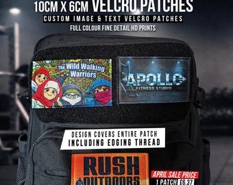 Custom 10cm x 6cm Hook & Loop Patches: Full Color HD Print (Hook Backing Only)