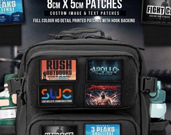 Custom Image/Text 8cm x 5cm Hook Backed Patches: Full Color HD Print