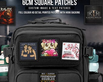 Custom Image/Text 6cm Square Patches Hook Backing: Full Color HD Print