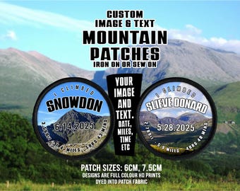 Custom Image & Text Mountain Patches - Sew on or Iron on Backing