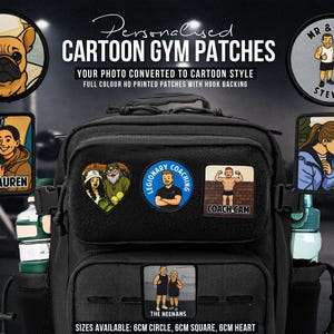 Personalised Cartoon Patches, Your photo in cartoon style. Hook & Loop Backed Gym Patches