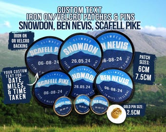 Custom Snowdon, Ben Nevis, Scafell Pike Patch or Pin - Hiking Souvenirs