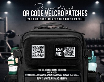 Custom QR Code Hook&LoopPatches (5cm, 7cm Squares, 8x5cm 10x6cm Rectangles)