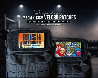 Custom Image and text Hook&Loop Patches 7.5cm x 13cm Rectangles