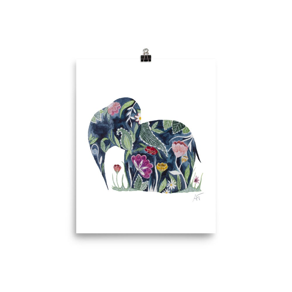 Printemps Éléphant - Affiche Aquarelle