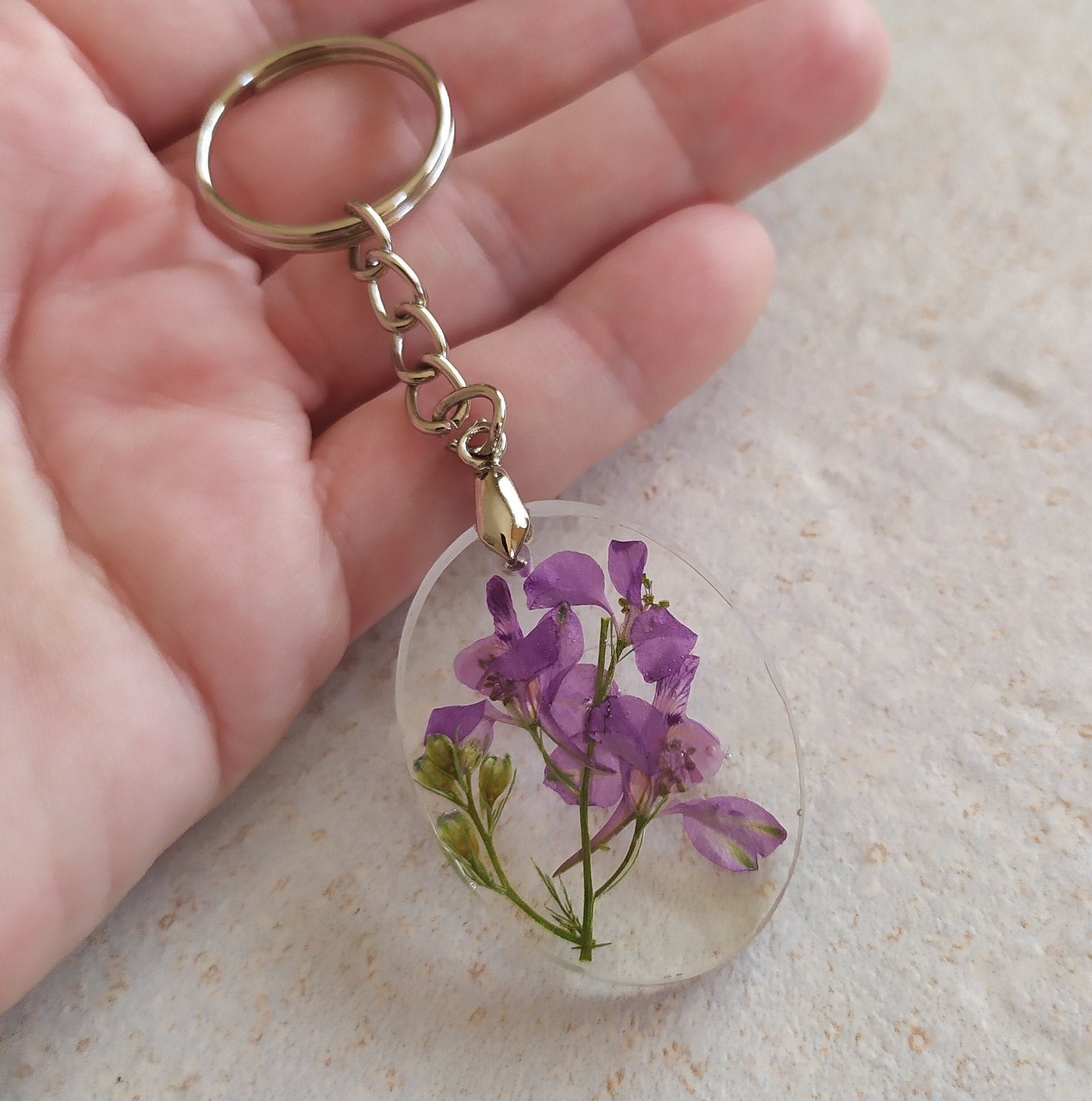 Flower Keychain Floral Keychain Real Pressed Flower Keyring Etsy