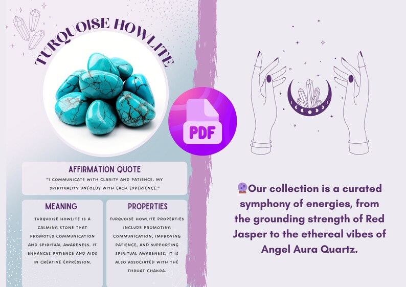 60 Crystal Healing Cards Printable PDF, Spiritual Journey Guide, Aura Empowerment, Gemstone