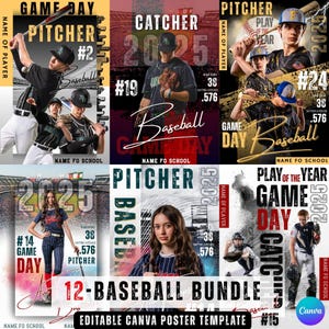 12 Baseball Leinwand-Vorlagen | Bearbeitbare Senior Poster, Spielerkarten, Team Banner, Backdrops | Printable für Trainer & Eltern (24 x 36)