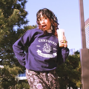 Screen Printed Sweater - Certified Boba Lover Crewneck, Gift for bubble tea lover