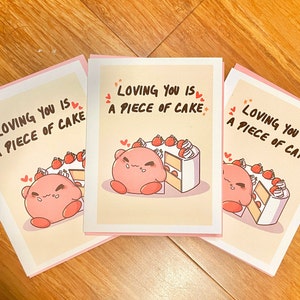 Grußkarte - Kirbo ""Loving You is a Piece of Cake"" - Blanko Karte."