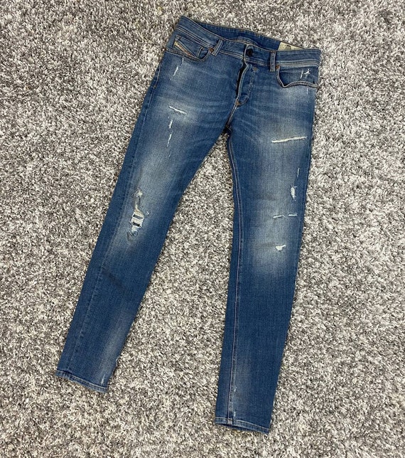 Electrificeren Seizoen Wederzijds Diesel Sleenker Jeans Men Size W31 L32 Blue Frayed - Etsy