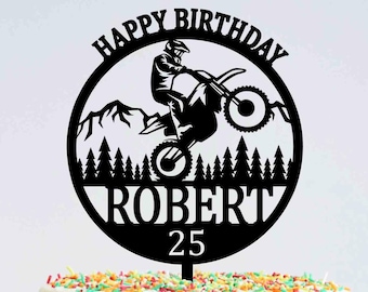 Happy Birthday Dirt Bike Motorcycle Cake Topper, Motocross Dirt Bike Topper, Motorcycle Birthday Topper, Personalised Cake Topper, Gift