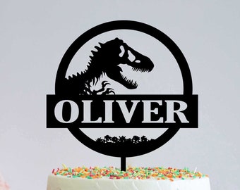 Decorazione per torta a forma di dinosauro, decorazione per torta a forma di T-Rex, festa a tema dinosauri, decorazione per tavolo a forma di dinosauro, festa di compleanno per bambini, decorazione per torta con nome ed età, articoli per feste